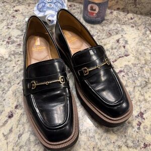 Sam Edelman Black Loafer Gold Buckle Platform Shoes Sandals Size 9.5